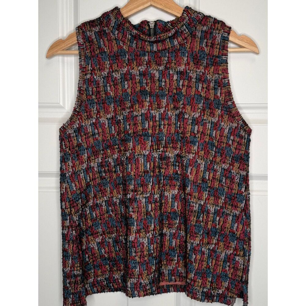 Anthropologie Akemi + Kin Artsy Textured Knit Mock Neck Top Colorful Boho Size S